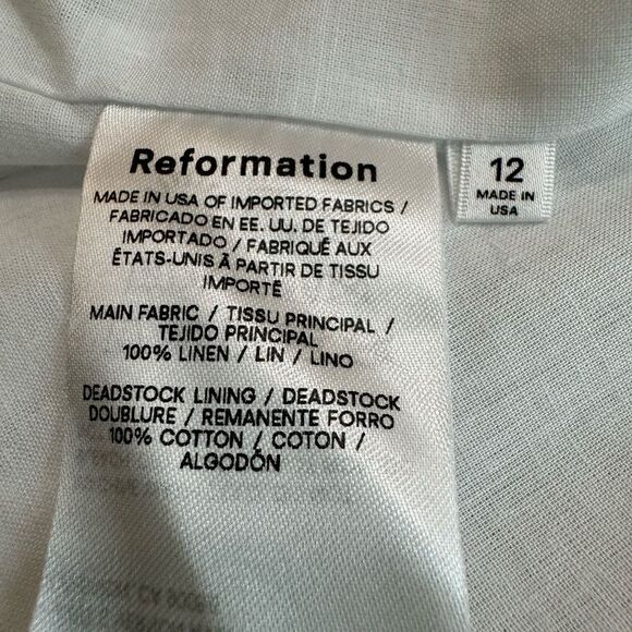 Reformation Linen Midi Dress Open Back Puff Sleeve White Size 12 - Picture 12 of 16